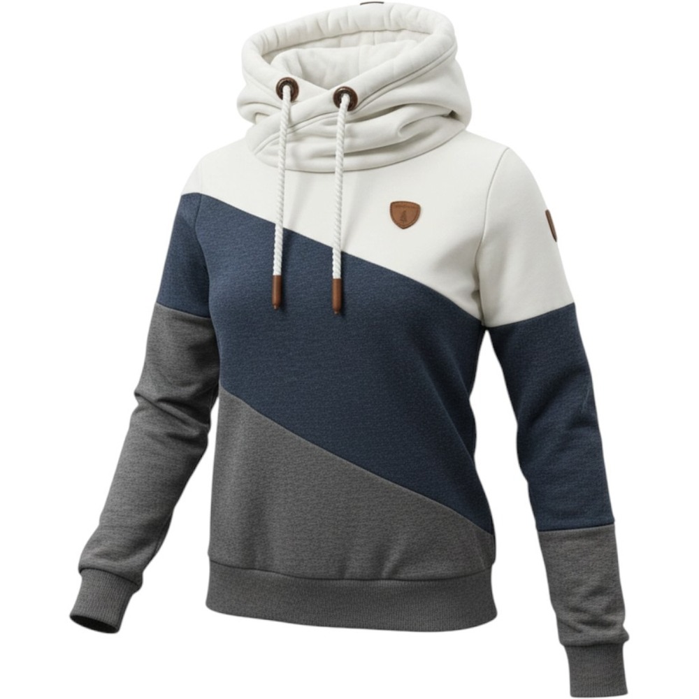 Wanakome Colorblock Cowl Neck Rope Hoodie Women S Cream Navy Gray Coastal Preppy